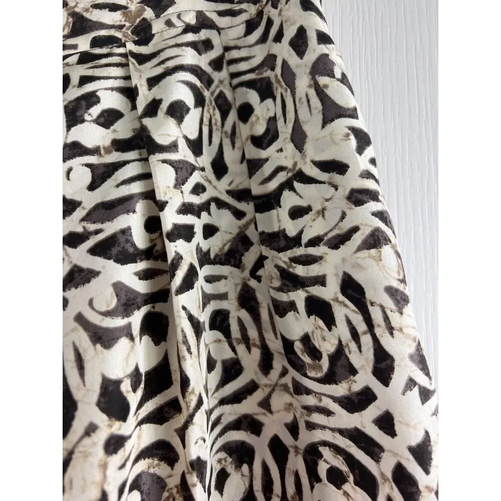 Banana Republic Women's Silk Pleated Skirt Brown Cream Print Size 2